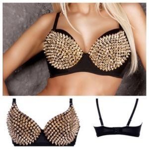 Sexy Gold Spike Gothic Push Up Bra
